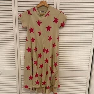nununu Beige Star Print T-Shirt Dress with Pink  Stars